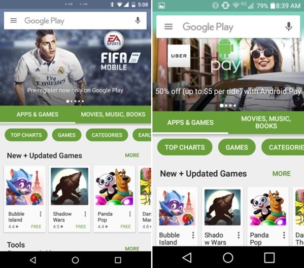 novo design da play store