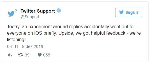 mensagem de explicação do Twitter