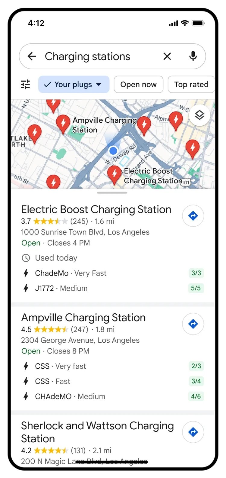 pontos de carregamento elétricos no google maps