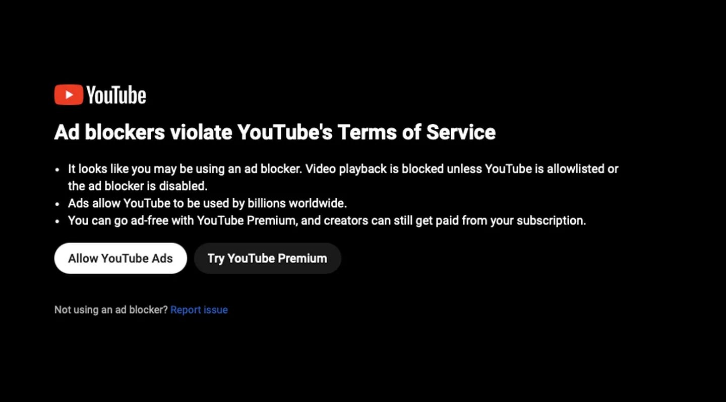 video bloqueado do youtube por adblocker