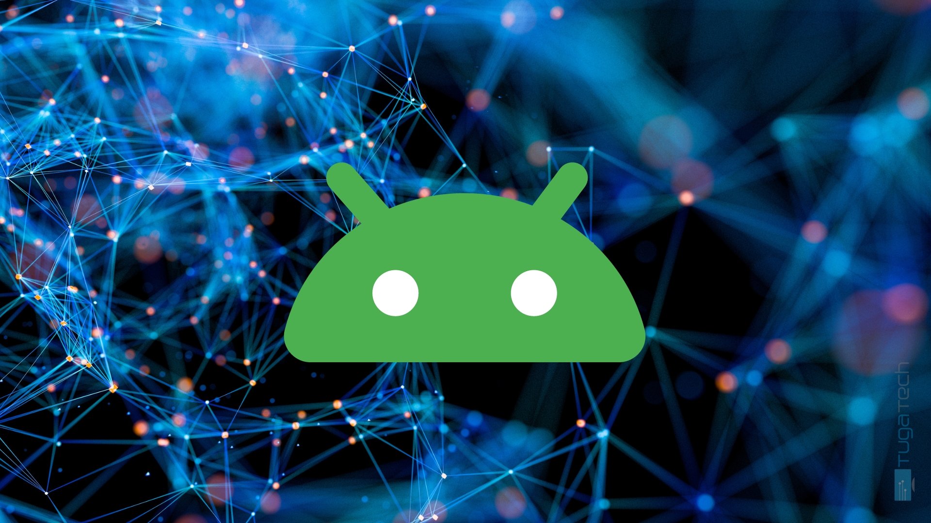 Logo do android em fundo digital de ligações