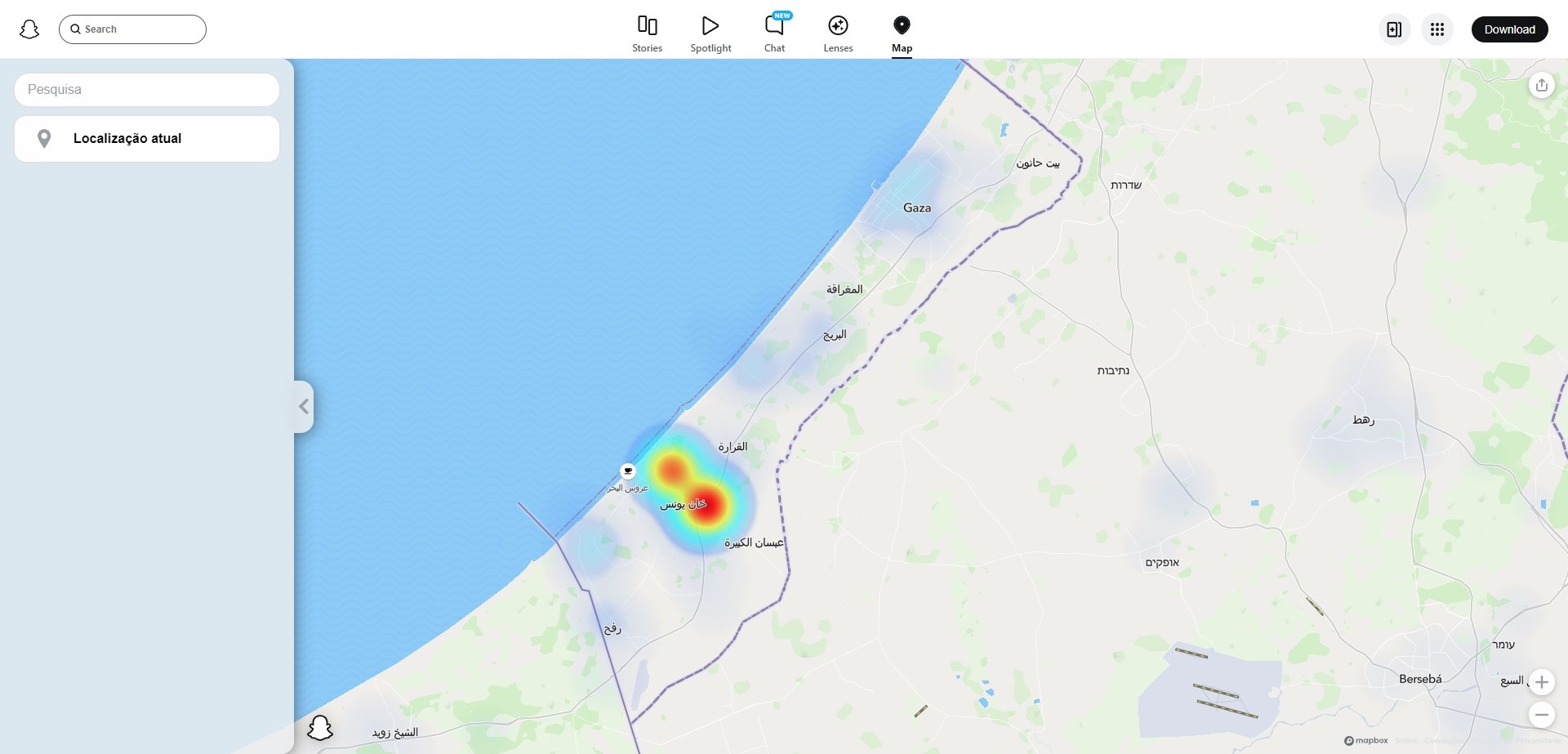 Snap Maps em faixa de gaza