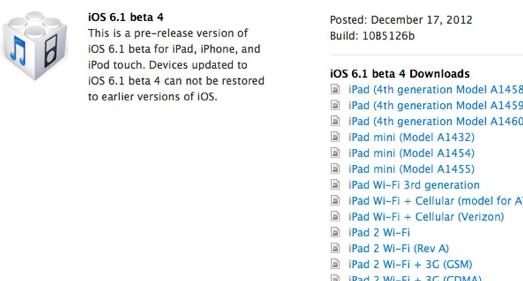 iOS 6.1 Beta 4