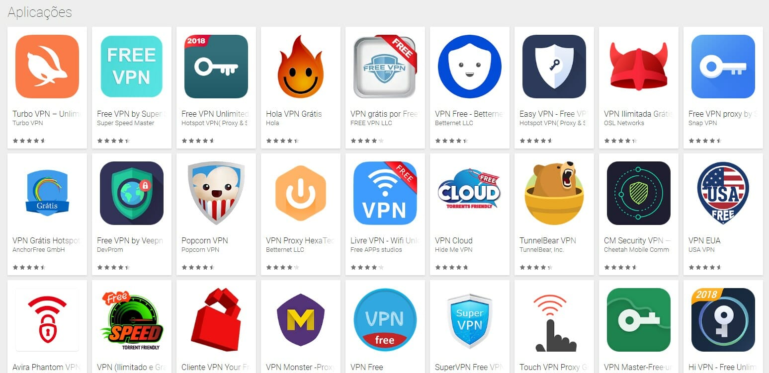 lista aplicações vpn gratuitas play store