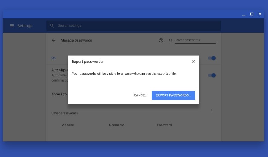 exportação passwords chrome